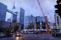 Early morning wide angle city-scape view on traffic in the Brussels business center Royalty Free Stock Photo