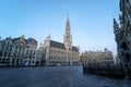 Early morning wide angle shot on the Unesco Grand Place with Town Hall, and King's house, Breadhouse Royalty Free Stock Photo