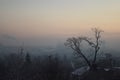 Early morning winter fog city beginning of the day Royalty Free Stock Photo