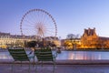 Early morning winter shot of a great wheel, Tuileries public garden, Paris, France