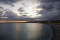 Early night view of The Bay of Angels in Nice Royalty Free Stock Photo