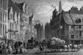 Antique Illustration of Historic Street Scene of Scotland`s Capital City Royalty Free Stock Photo