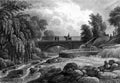 Antique Illustration of Bridge Landscape of Scotland`s Capital City Royalty Free Stock Photo