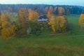 Early October morning in Mikhailovskoe aerial photography. Pushkin Mountains