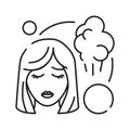 Early pregnancy symptoms fart black line icon. Sickness and illness: bloating and flatulence. Pregnant blond woman concept. Sign