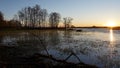 Early spring at Biebrza, floodplains in April, sunset over wetla Royalty Free Stock Photo