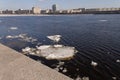 Early spring ice drift on the Neva river Royalty Free Stock Photo