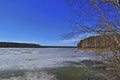 Early spring, ice melts on the lake