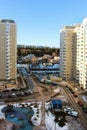 Early spring morning, a new neighborhood in Moscow