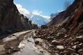 In the early spring, mountain rocks fell, creating a perilous road