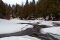 Early Spring in Northern Minnesota and Cascade River showing thru ice and snow Royalty Free Stock Photo