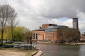The River Avon and the Royal Shakespeare Theatre, Stratford Upon Avon, Warwickshire, UK, in Early Spring. Royalty Free Stock Photo