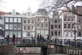 Early spring scene in Amsterdam city. Tours by boat on the famous Dutch canals. Cityscape with canal houses in Holland, Royalty Free Stock Photo