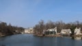 Early spring in Warsaw`s Royal Baths Park. Palace on the Water. Poland