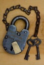 Early Style Padlock with Keys on Chain