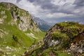 Alpine scenery of Italian Dolomites. Trail from Passo Giau to Lago di Federa