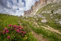 Alpine scenery of Italian Dolomites. Trail from Passo Giau to Lago di Federa