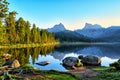 Early summer morning on mountain lake Royalty Free Stock Photo