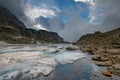 Early summer thaw in alpine lake of the Alps orobie