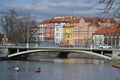 River and bridge with colorful houses of Ceske Budejovice