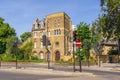 Early 20th century four story brick building on corner