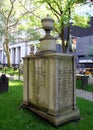 Early 19th-century ornate tomb monument, at the burial ground of St. Paul`s Chapel in Lower Manhattan, New York, NY