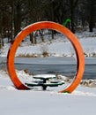 Snow Covered Picnic Table Along the DuPage River