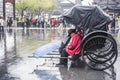 The rickshaws waiting for guests on the Confucius Temple market in the early winter and rainy days
