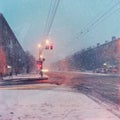 Early winter in a siberian street in the evening