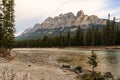 Early winter view of Castle Mountains and Bow River at Banff National Park in Alberta Canada Royalty Free Stock Photo