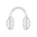 Earmuff coloring page. Black and white warm headphones. Vector