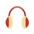 Earmuff. Red fluffy earmuff. Warm headphones. Flat, cartoon, vector Royalty Free Stock Photo