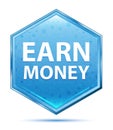 Earn Money crystal blue hexagon button