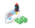 Earn money from start up isometric icons concept,website illustration vector,start up