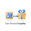 Collect bonus tokens, earn points, loyalty program, reward gift, present box, redeem prize, perks concept Royalty Free Stock Photo