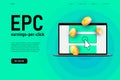 Earning per click advertisement illustration concept with realistic laptop. mouse cursor pushing button on website. 3d Royalty Free Stock Photo