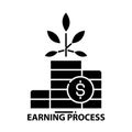 earning process icon, black vector sign with editable strokes, concept illustration Royalty Free Stock Photo