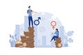 Earnings gender discrimination. Man and woman getting different salary. Flat vector illustration. Inequality, injustice, finance