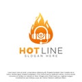 Earphone and fire flame logo icon design concept template. Service center or hot line symbol vector logo design template Royalty Free Stock Photo