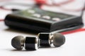 Earphone, music, earphone with mp3 player. Royalty Free Stock Photo