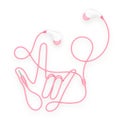 Earphones, In Ear type pink color and I Love You hand sign