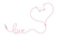 Earphones, In Ear type pink color and love text made from cable