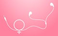 Earphones, Earbud type white color and Female gender symbol made