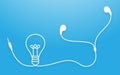 Earphones, Earbud type white color and Light Bulb symbol