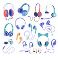 Earphones and earbuds set, wireless technology Royalty Free Stock Photo