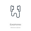 Earphones icon. Thin linear earphones outline icon isolated on white background from electronic devices collection. Line vector