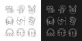 Earphones linear icons set for dark and light mode