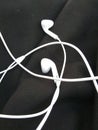 Earphones place on the black background