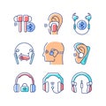 Earphones RGB color icons set