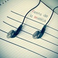 Earphones simulating musical notes and the text fiesta de la mus Royalty Free Stock Photo